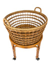 Rolling Wicker Laundry Basket and Hamper with Cotton Liner and Stand