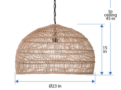 Luhu Open Weave Cane Rib Dome Pendant Lamp, Natural