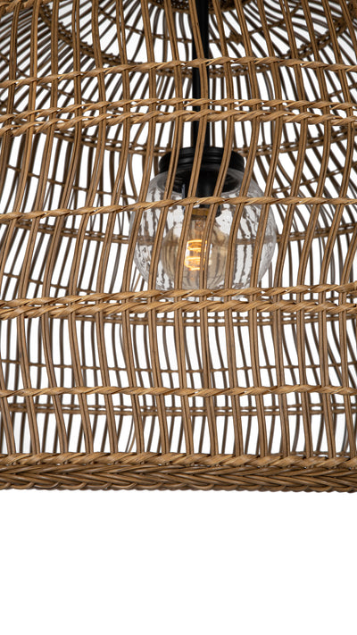 Luhu Open Weave All Weather Cane Rib Outdoor Bell Pendant Lamp