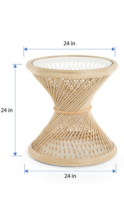 Peacock Rattan Side Table with Glass Top