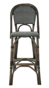 Rattan Bistro Bar Stool, Antique Brown with Black & White Weave