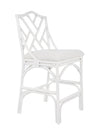 Chippendale Rattan Counter Stool, White and Off-White Upholstery