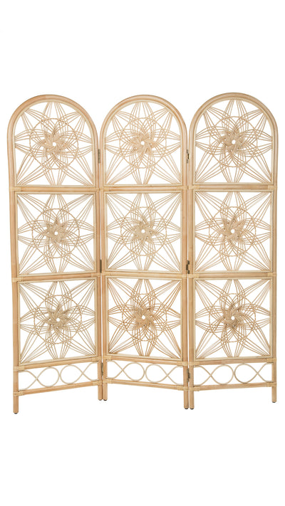 Sunflower Rattan 3-Panel Room Divider, 62 Inches Total Width