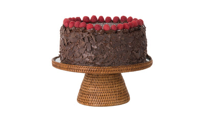 La Jolla Rattan Cake stand with Glass Top, Honey-Brown