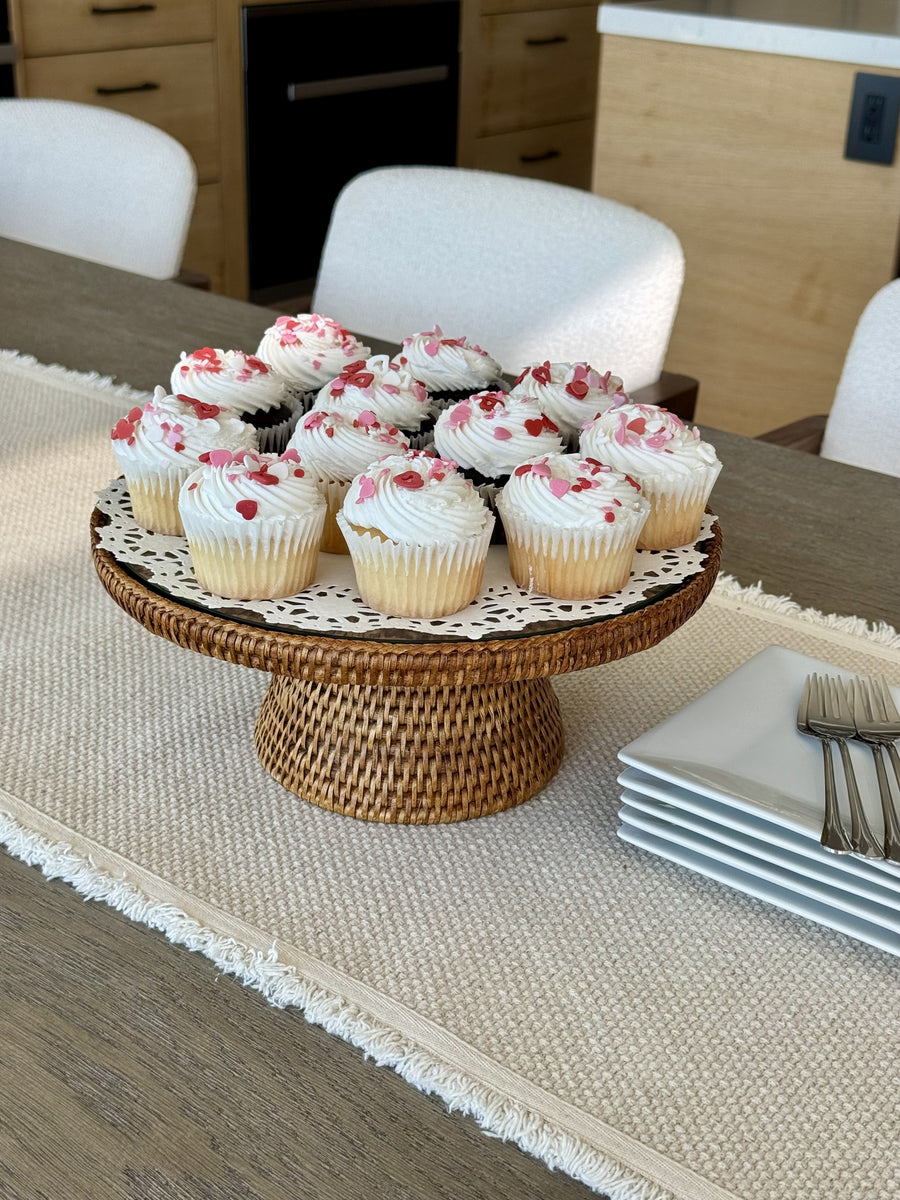 La Jolla Rattan Cake stand with Glass Top, Honey-Brown