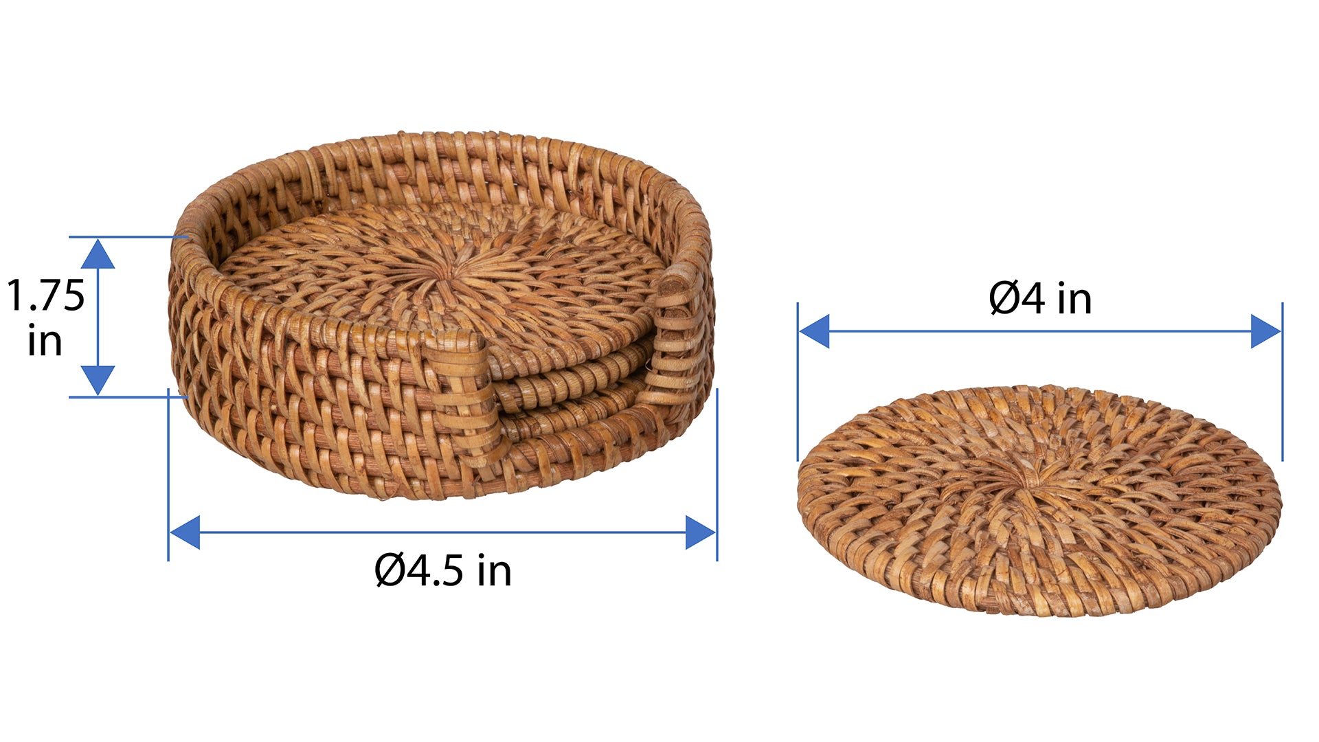 Round Rug Coasters Loma Round Rattan Coasters with Holder, Set of 4 Coasters