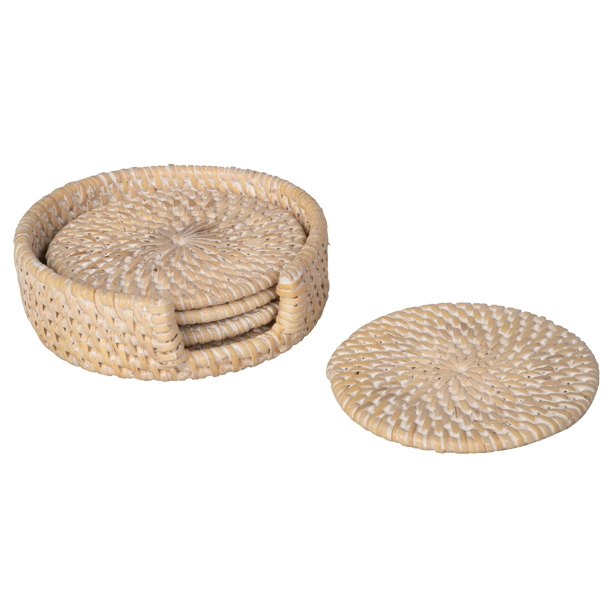 Round Rug Coasters Loma Round Rattan Coasters with Holder, Set of 4 Coasters