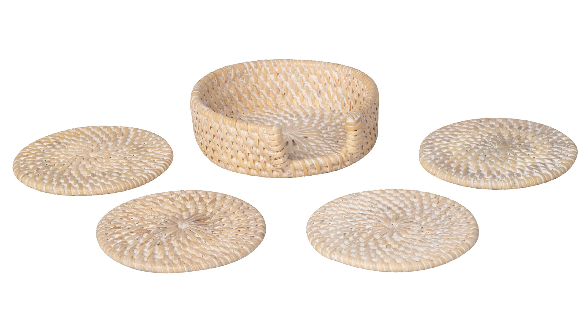 Round Rug Coasters Loma Round Rattan Coasters with Holder, Set of 4 Coasters