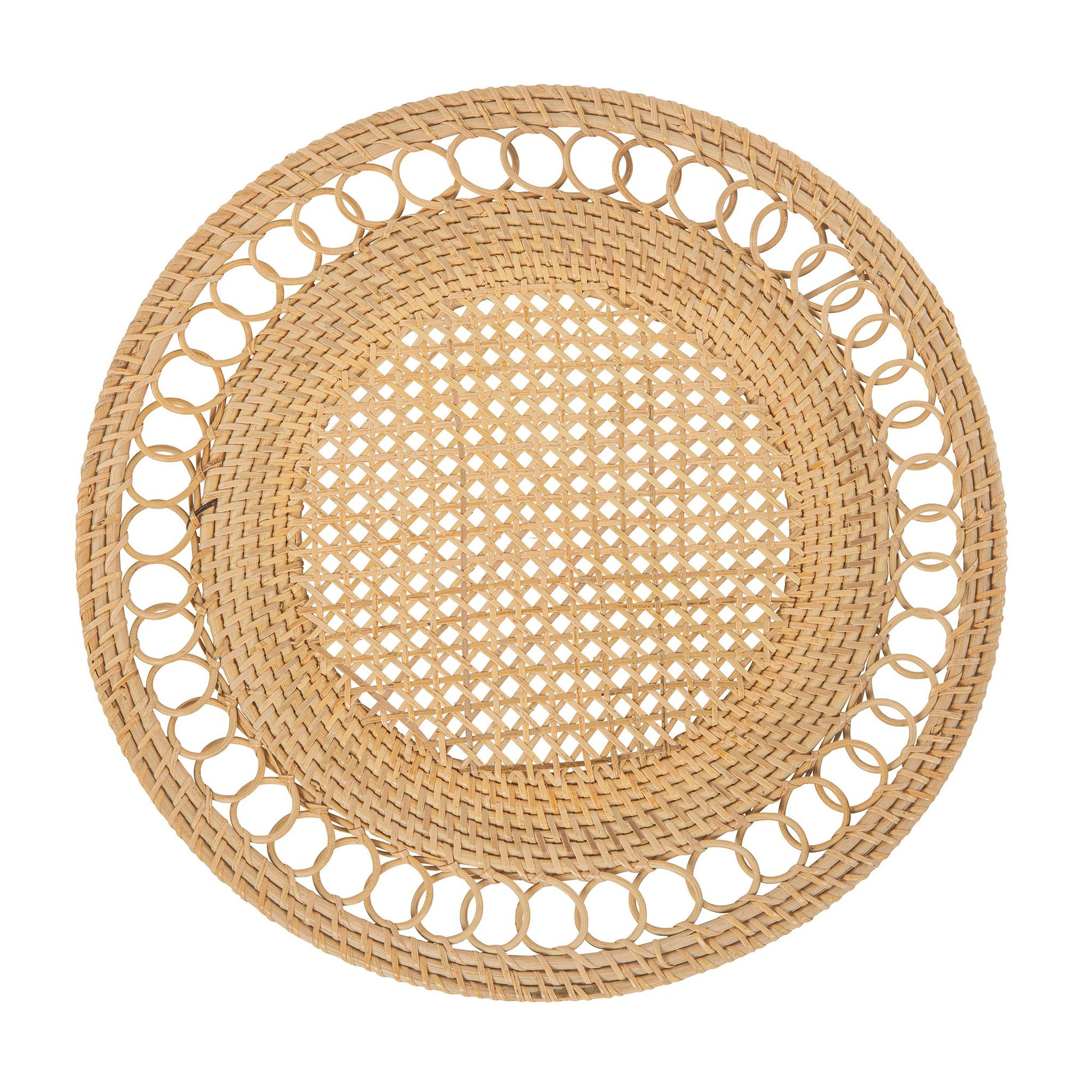 Round 15 in. Rattan Decorative Placemats (Set of 2 pc) with Curl Edge, Natural Color