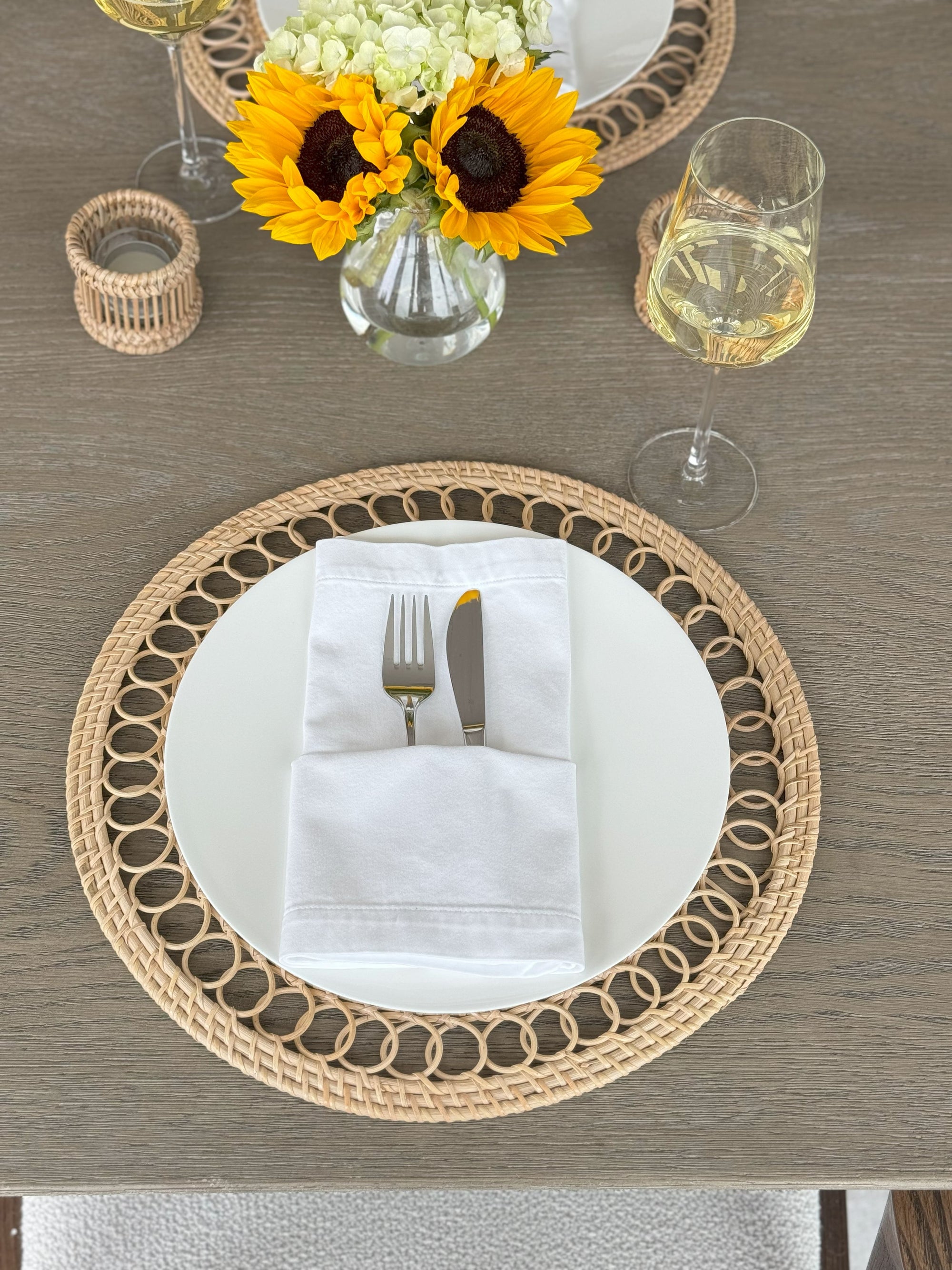 Round 15 in. Rattan Decorative Placemats (Set of 2 pc) with Curl Edge, Natural Color