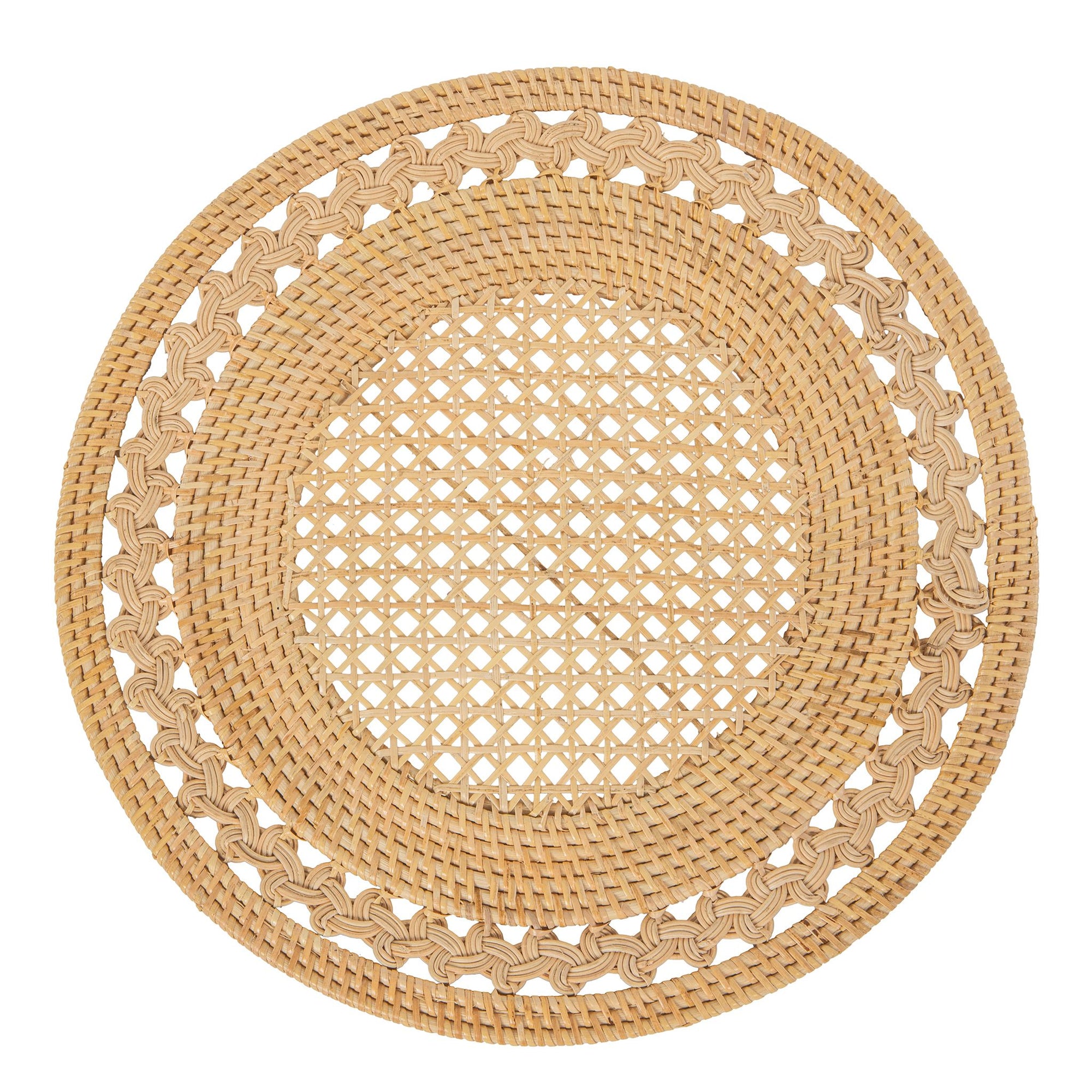 Round 15 in. Rattan Decorative Placemats (Set of 2 pc) with Braided Edge, Natural Color
