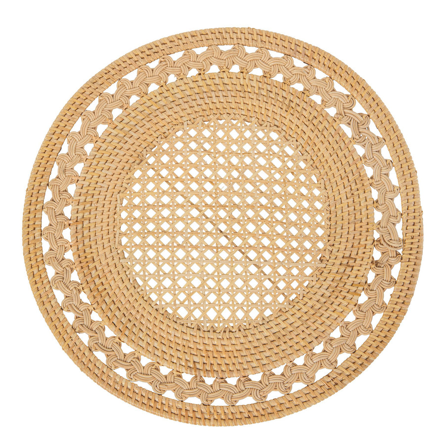 Round 15 in. Rattan Decorative Placemats (Set of 2 pc) with Braided Edge, Natural Color