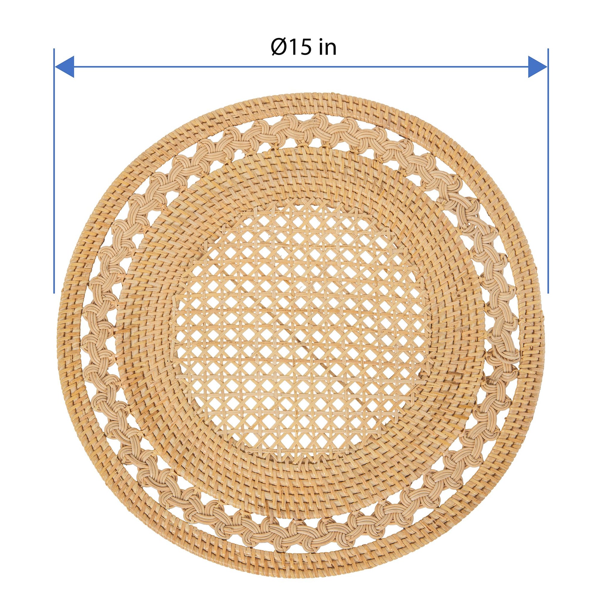 Round 15 in. Rattan Decorative Placemats (Set of 2 pc) with Braided Edge, Natural Color