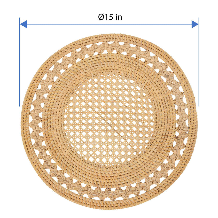 Round 15 in. Rattan Decorative Placemats (Set of 2 pc) with Braided Edge, Natural Color