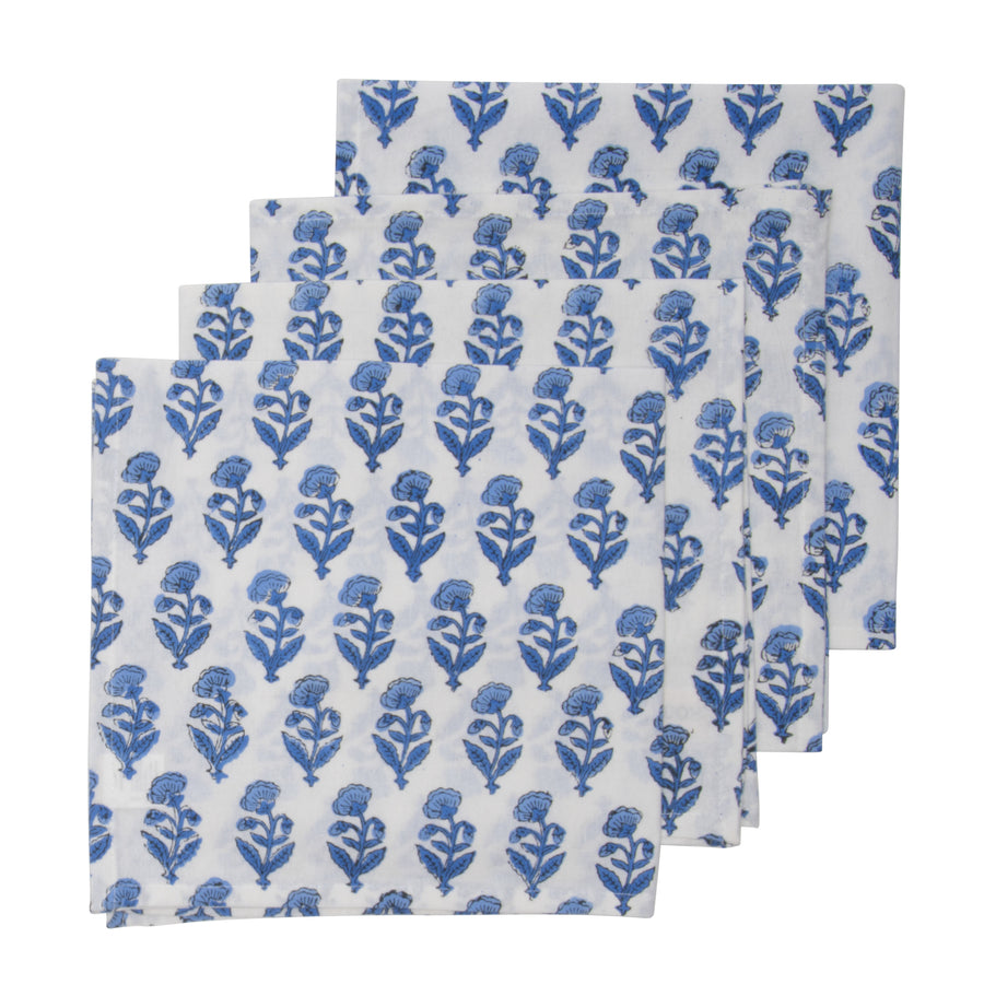 Hand Block Print Dinner Napkins, 20 inches x 20 inches, Set of 4 Pieces, Blue