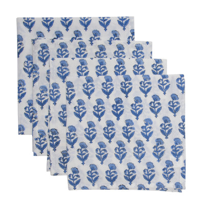 Hand Block Print Dinner Napkins, 20 inches x 20 inches, Set of 4 Pieces, Blue
