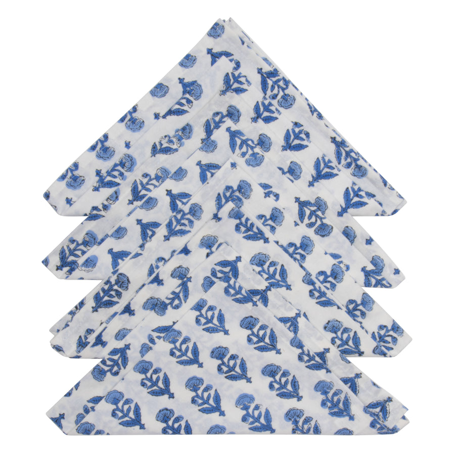 Hand Block Print Dinner Napkins, 20 inches x 20 inches, Set of 4 Pieces, Blue