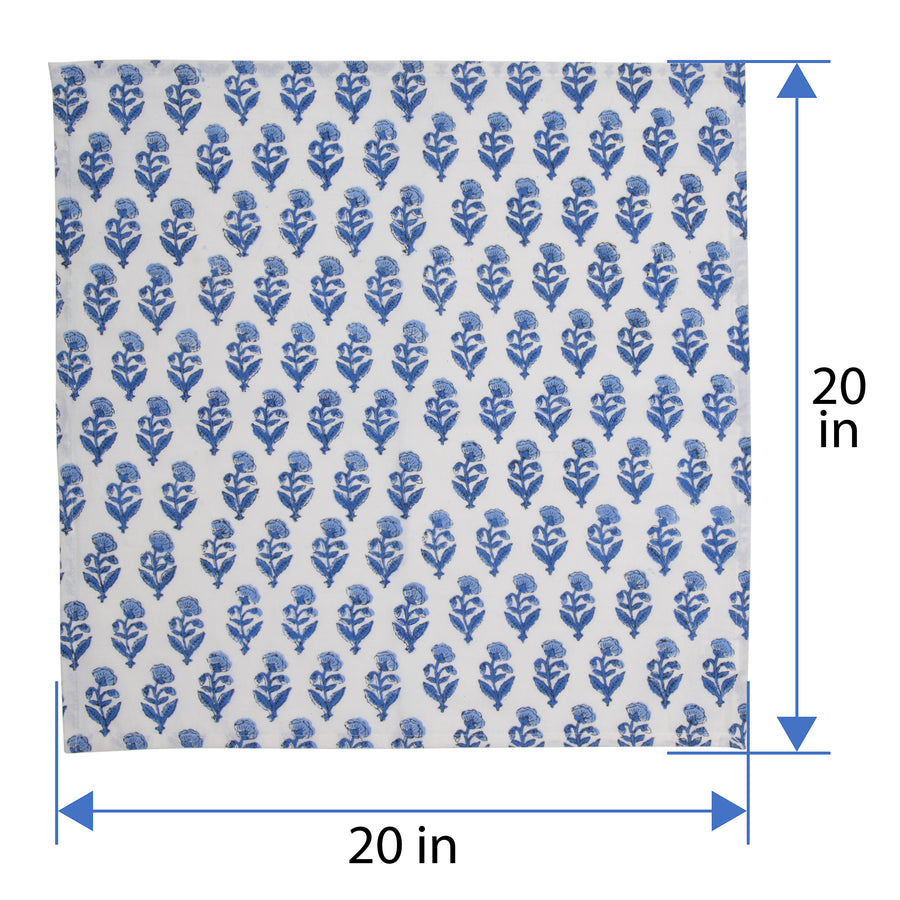 Hand Block Print Dinner Napkins, 20 inches x 20 inches, Set of 4 Pieces, Blue