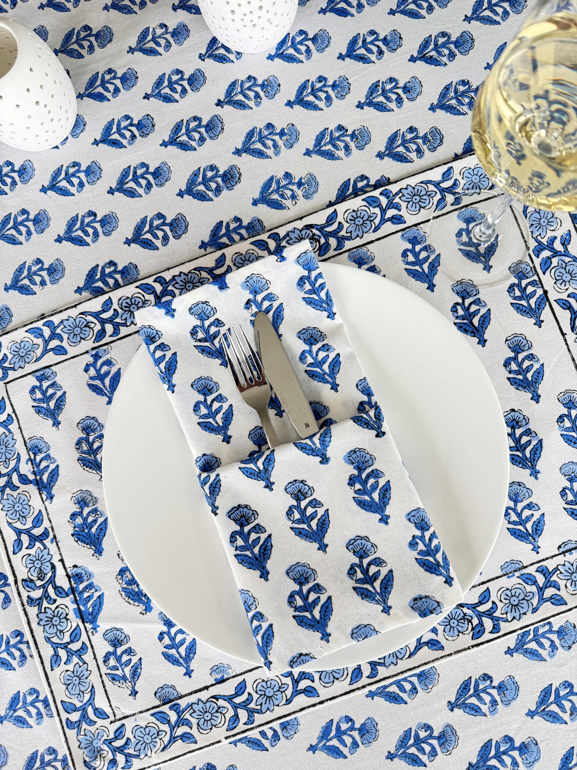 Hand Block Print Dinner Napkins, 20 inches x 20 inches, Set of 4 Pieces, Blue