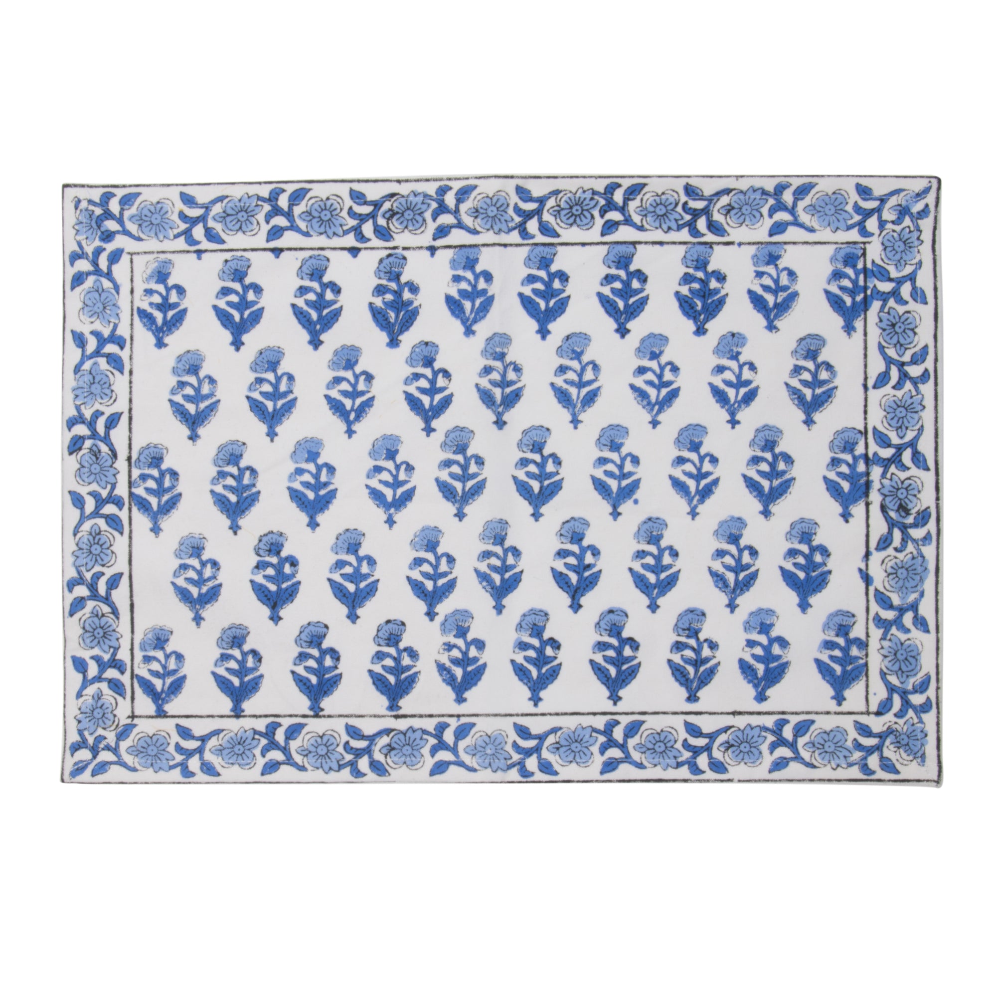 Hand Block Print Placemats, 18 inches x 13 inches, Set of 4, Blue