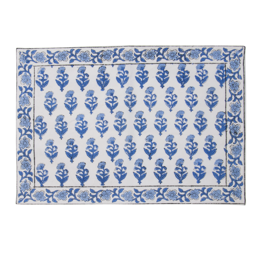Hand Block Print Placemats, 18 inches x 13 inches, Set of 4, Blue