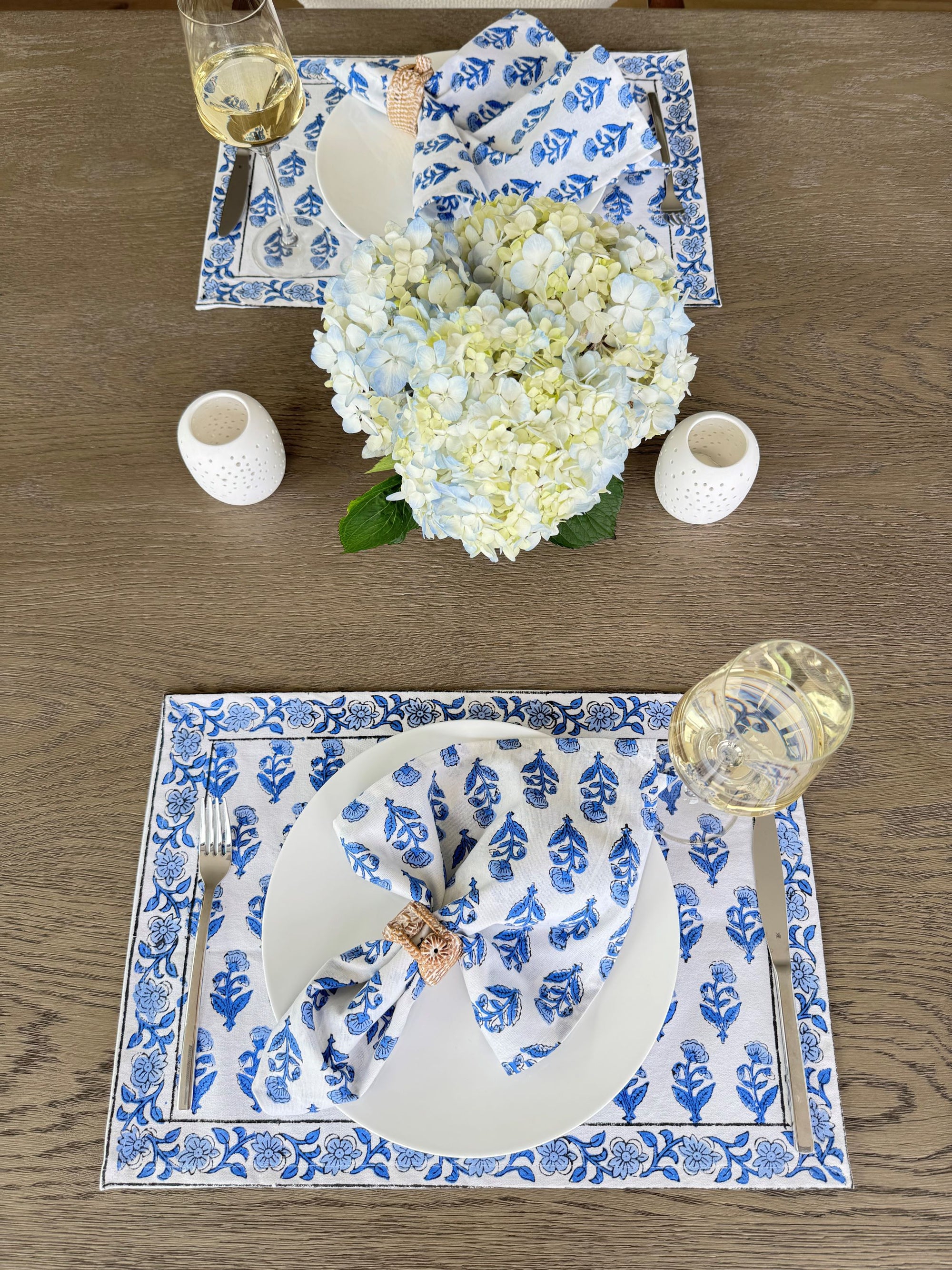 Hand Block Print Placemats, 18 inches x 13 inches, Set of 4, Blue
