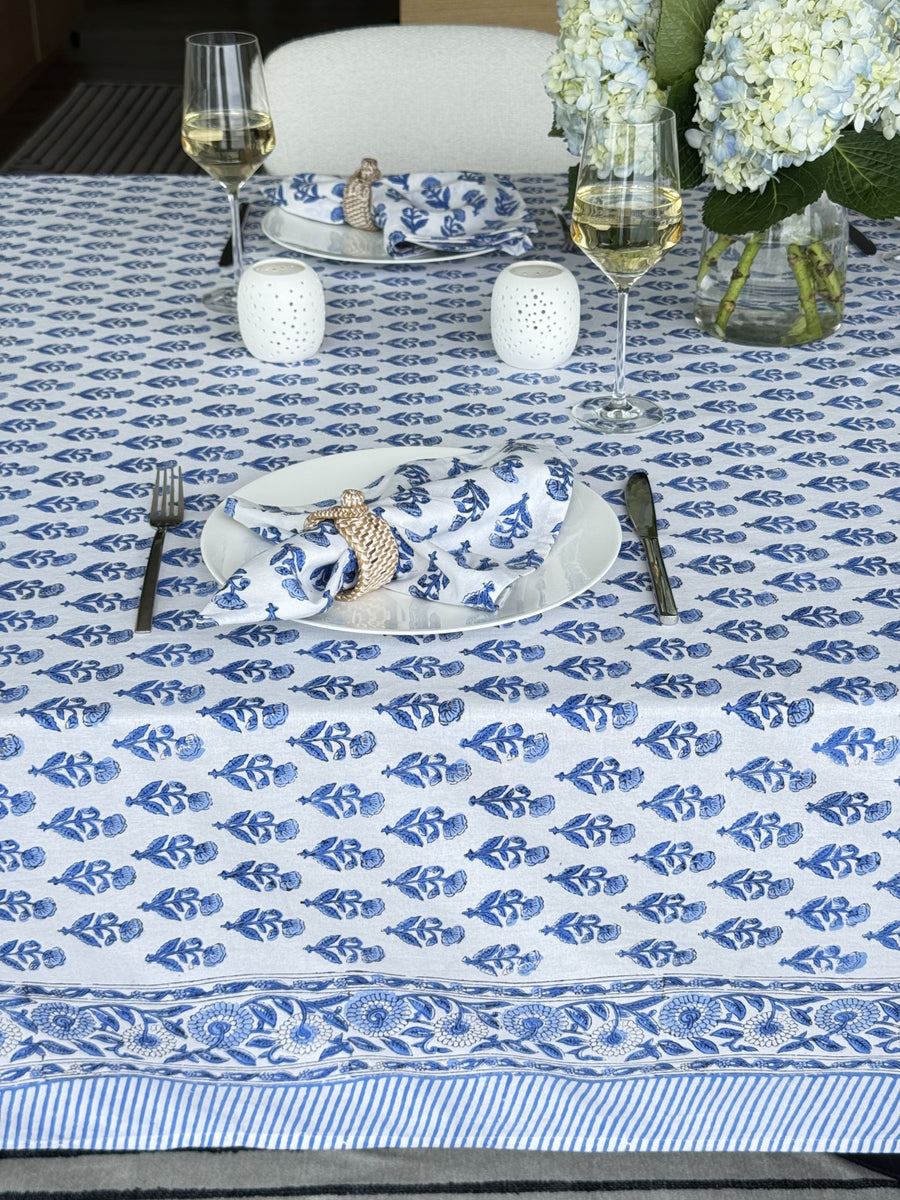 Hand Block Print Tablecloth, Blue