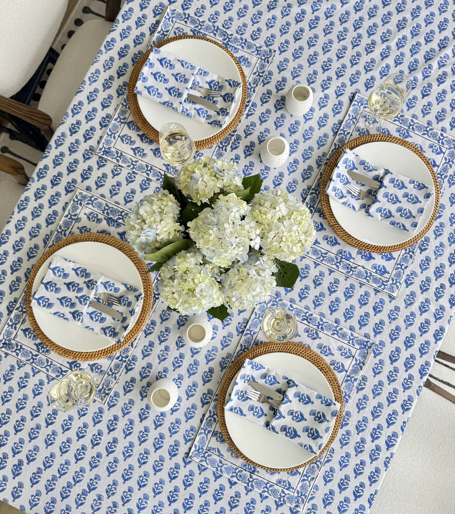 Hand Block Print Tablecloth, Blue