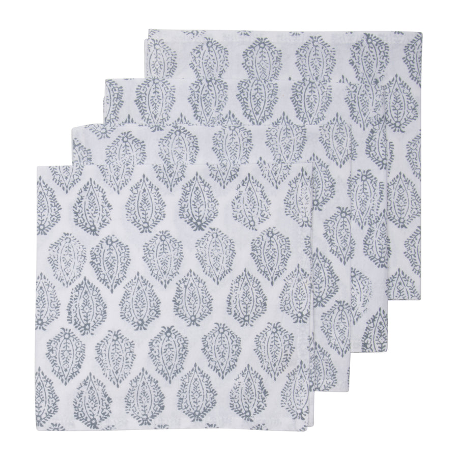 Hand Block Print Dinner Napkins, 20 inches x 20 inches, Set of 4 Pieces, Gray