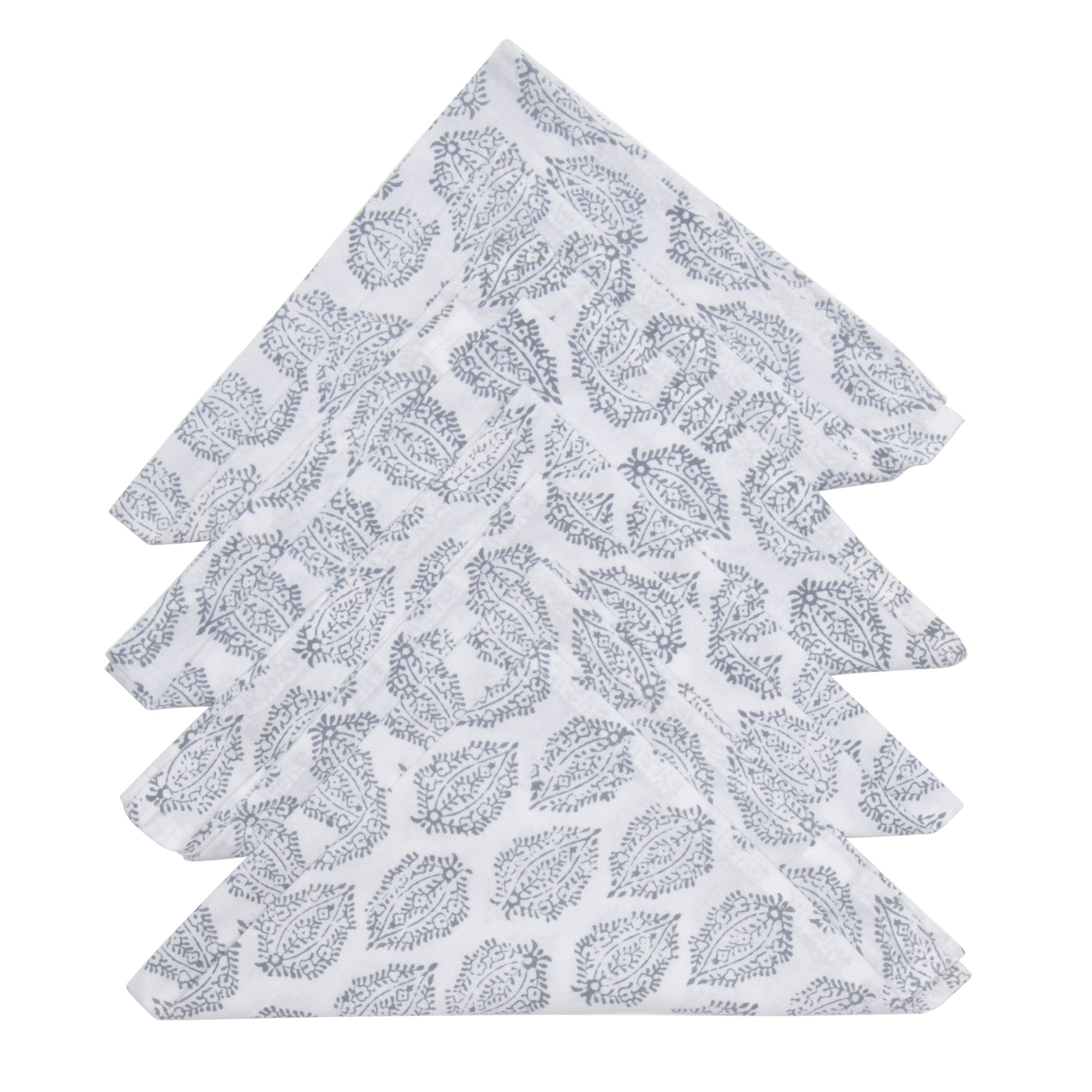 Hand Block Print Dinner Napkins, 20 inches x 20 inches, Set of 4 Pieces, Gray