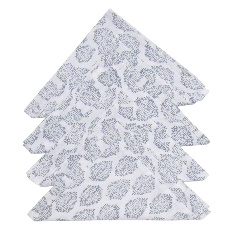 Hand Block Print Dinner Napkins, 20 inches x 20 inches, Set of 4 Pieces, Gray