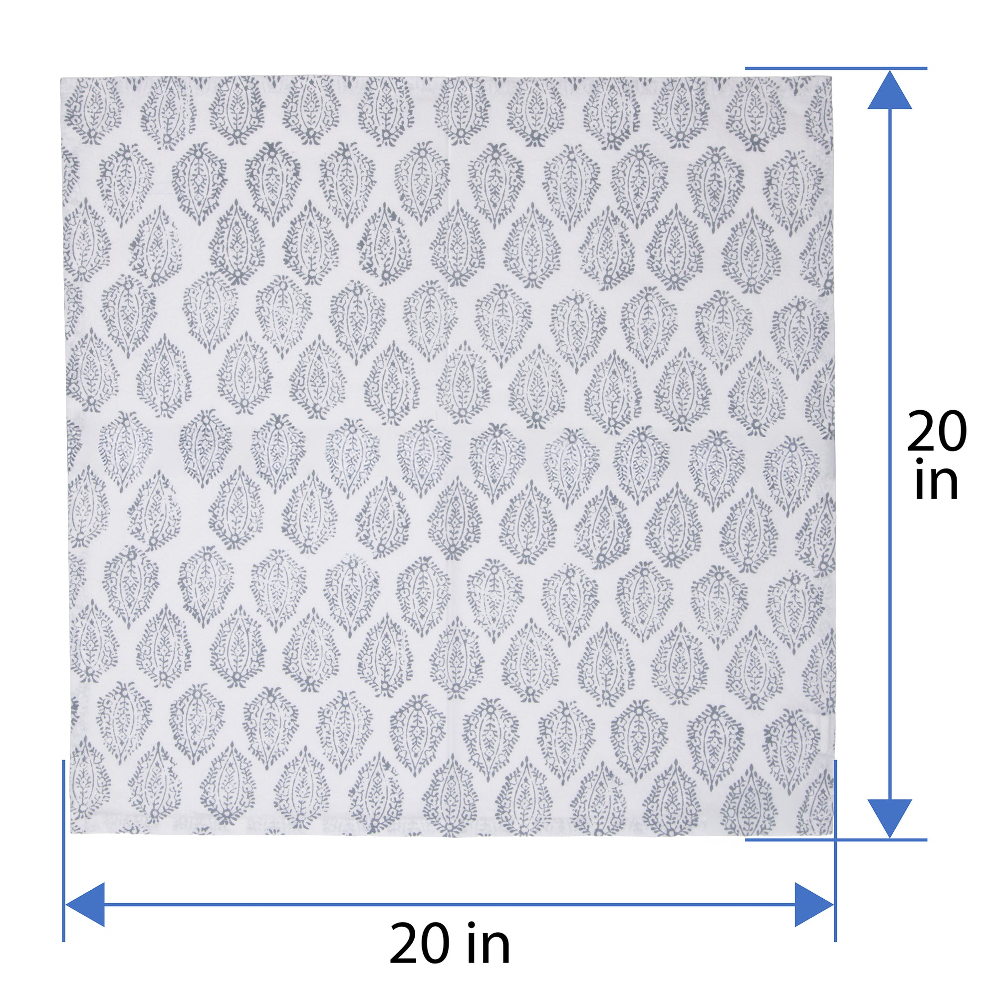 Hand Block Print Dinner Napkins, 20 inches x 20 inches, Set of 4 Pieces, Gray