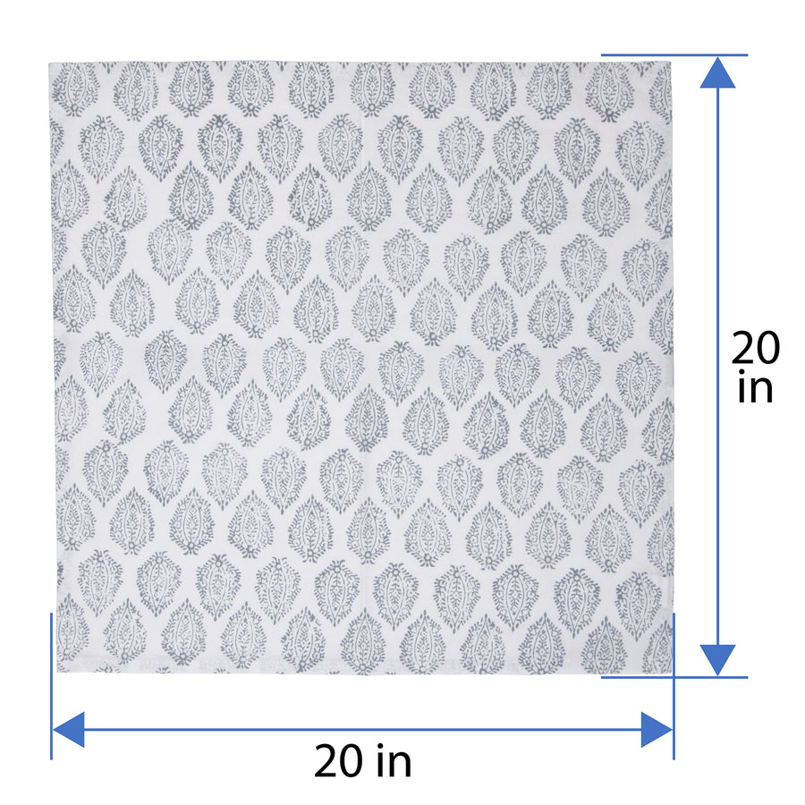 Hand Block Print Dinner Napkins, 20 inches x 20 inches, Set of 4 Pieces, Gray