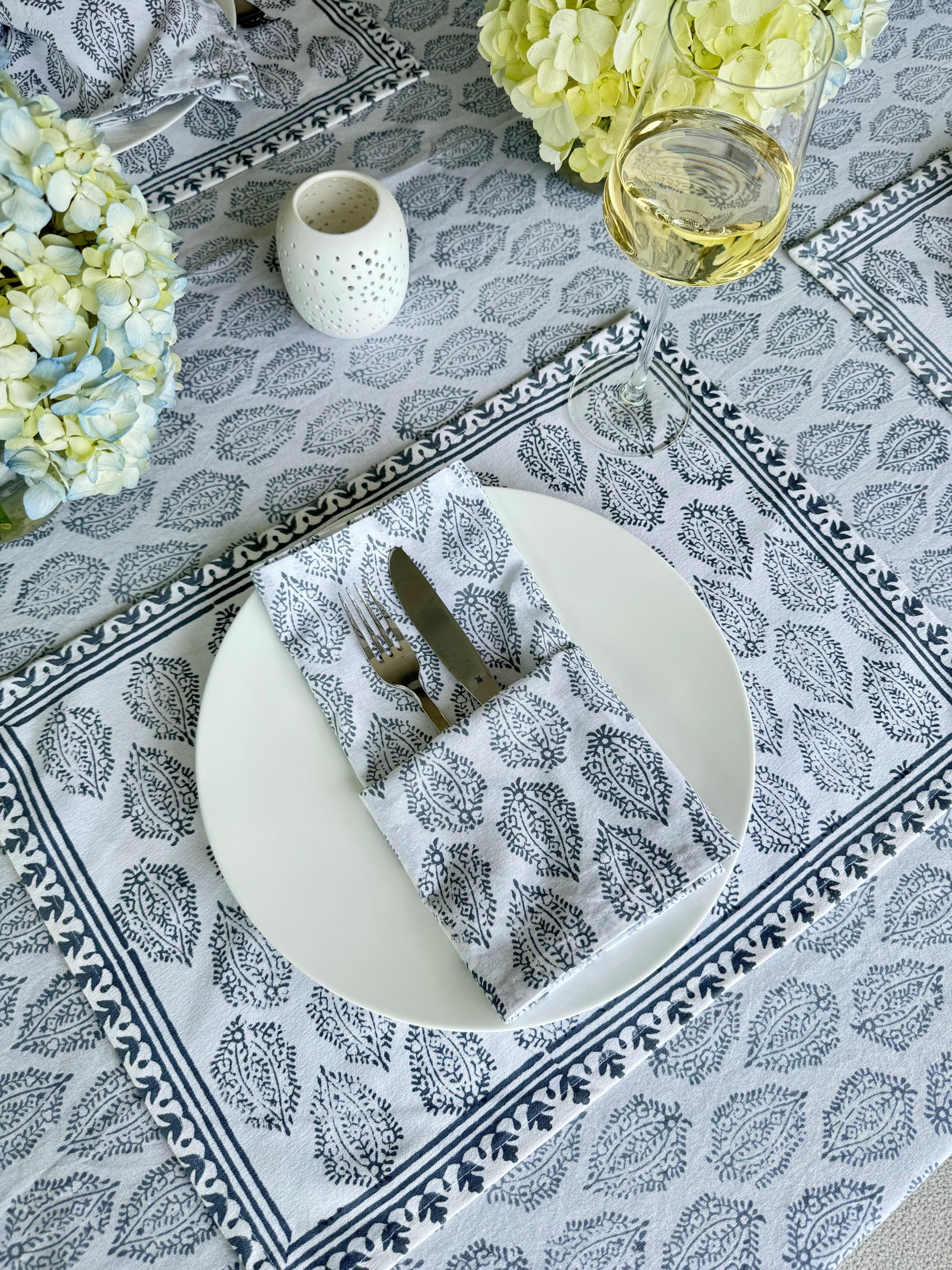 Hand Block Print Dinner Napkins, 20 inches x 20 inches, Set of 4 Pieces, Gray