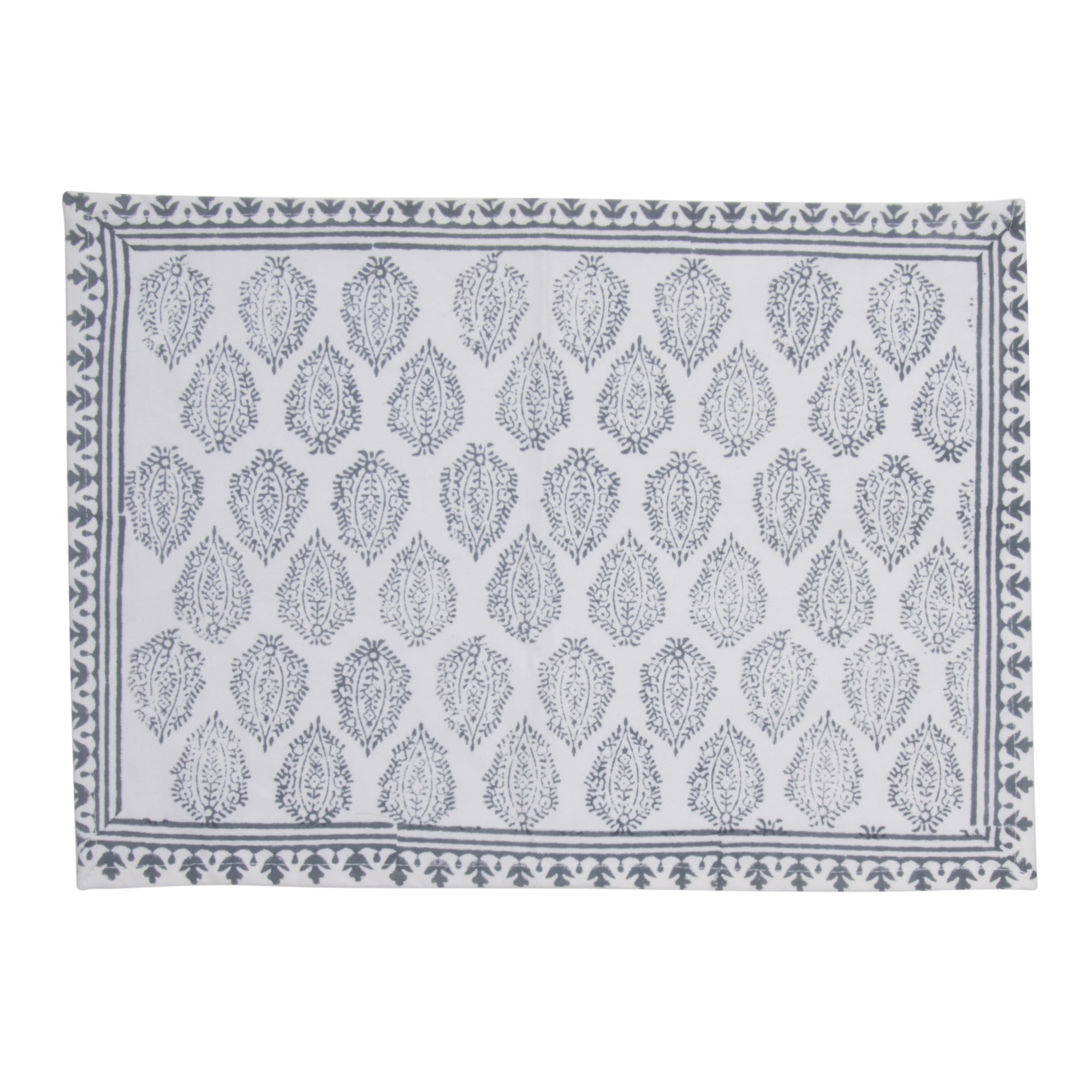 Hand Block Print Placemats, 18 inches x 13 inches, Set of 4, Gray