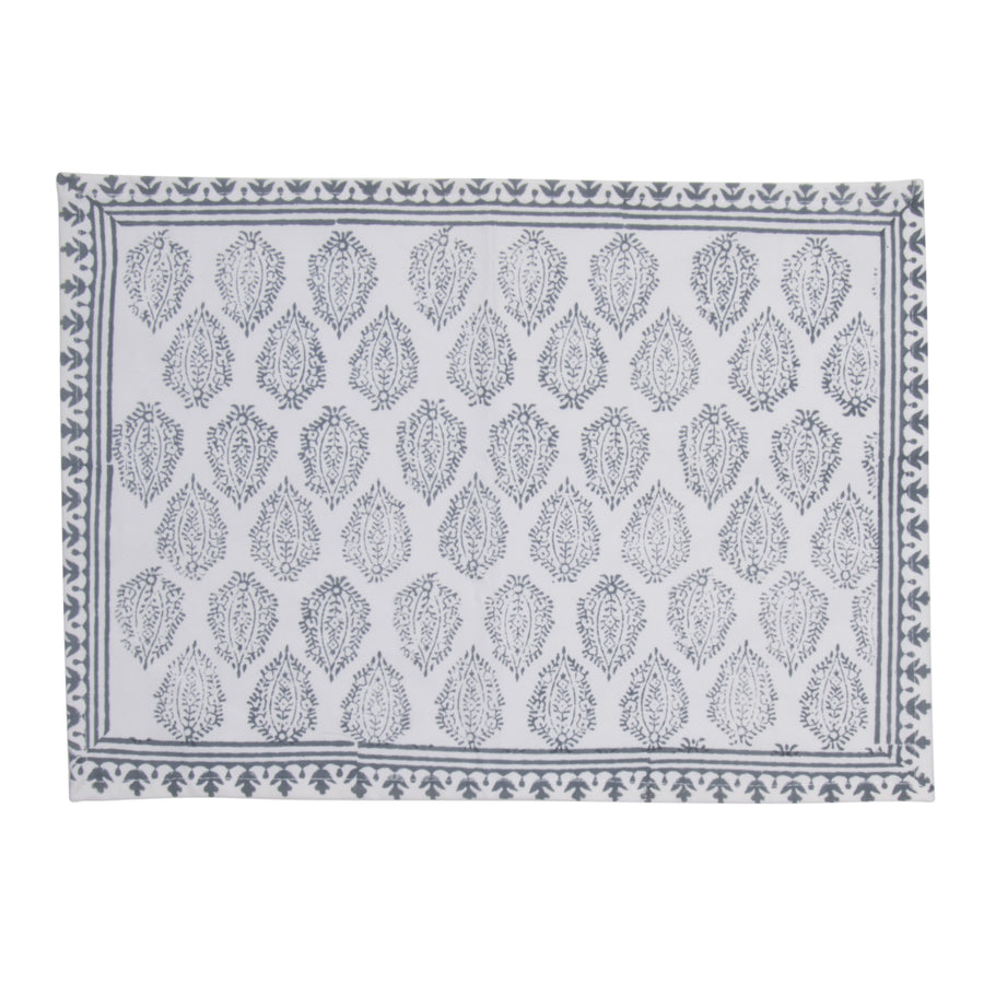 Hand Block Print Placemats, 18 inches x 13 inches, Set of 4, Gray