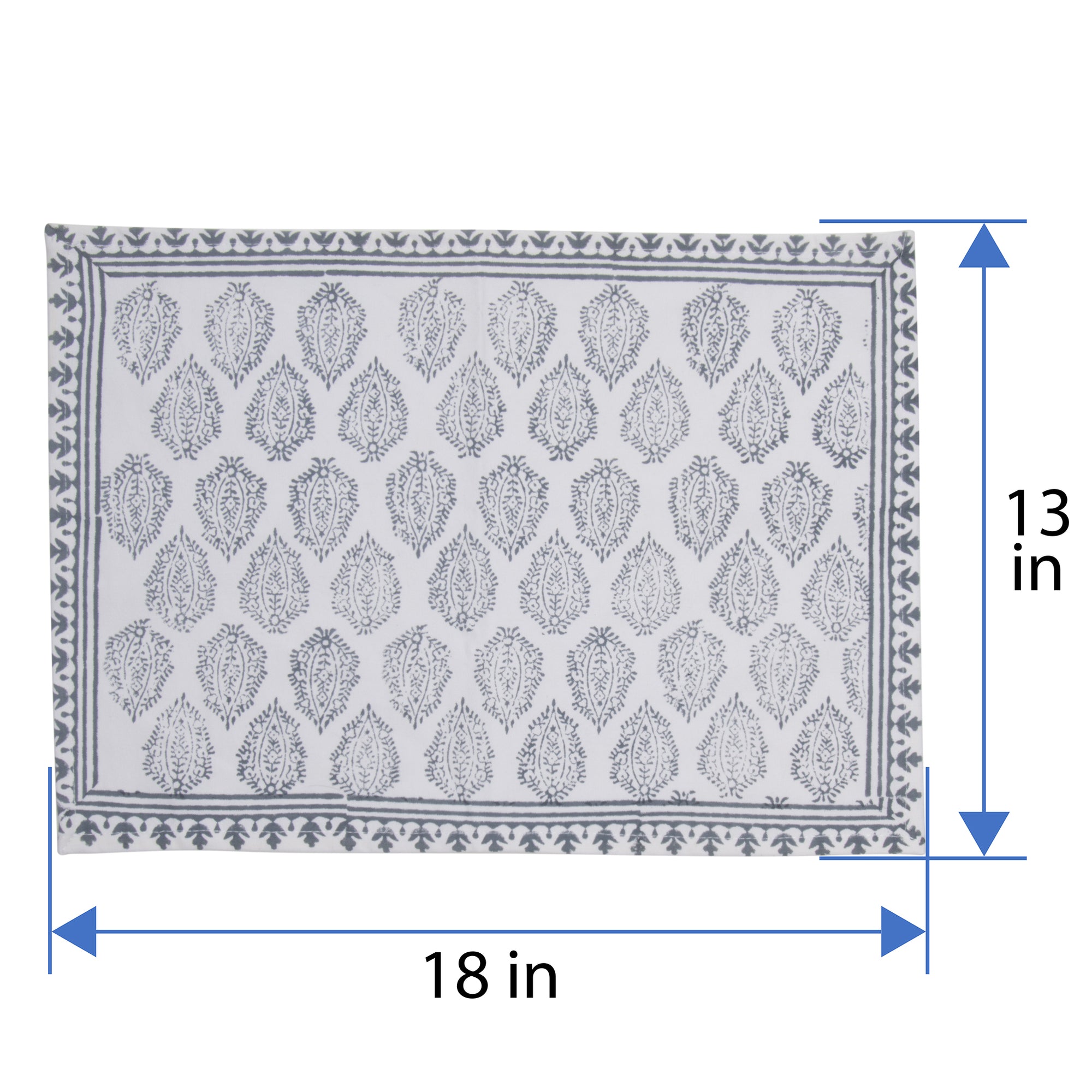Hand Block Print Placemats, 18 inches x 13 inches, Set of 4, Gray