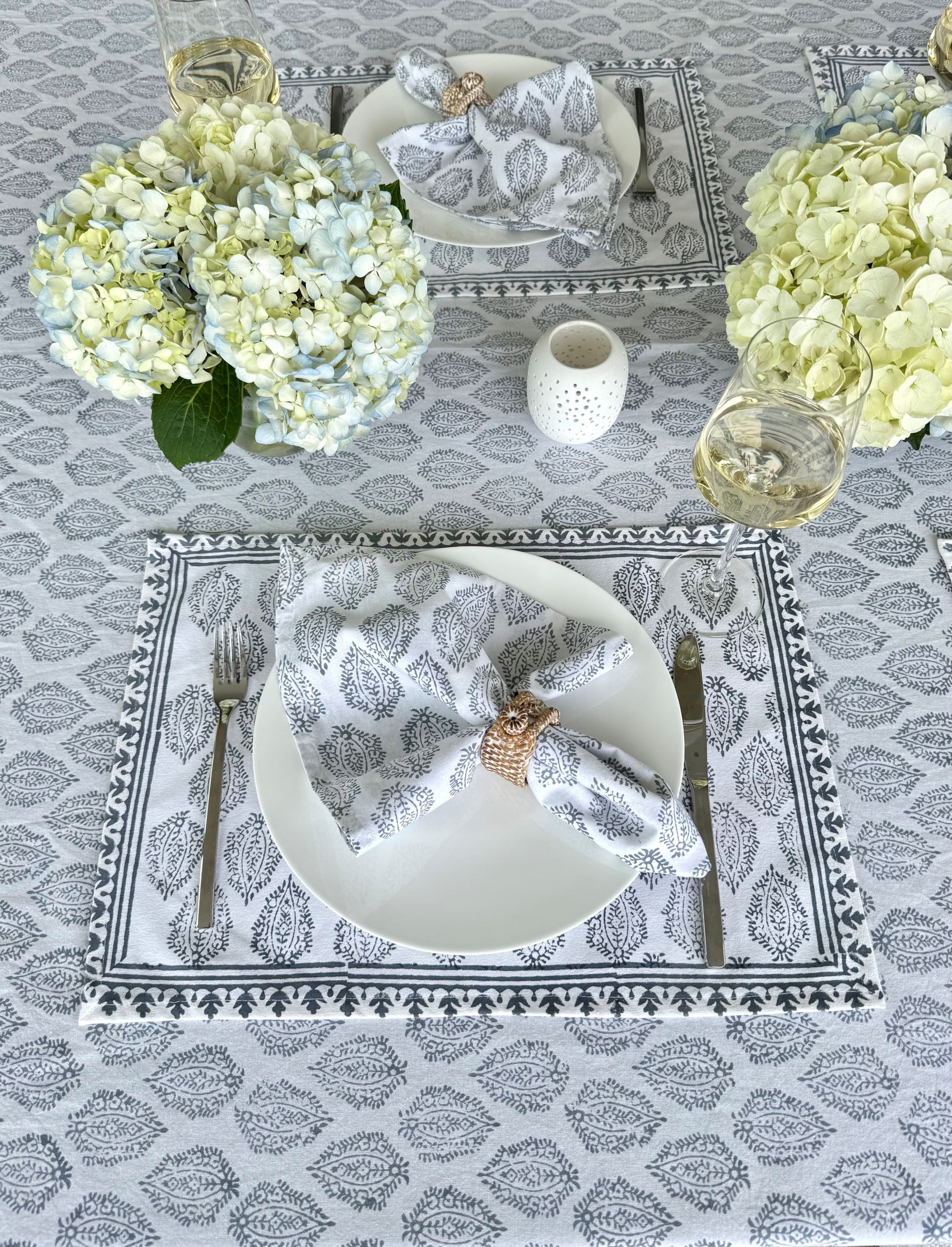 Hand Block Print Placemats, 18 inches x 13 inches, Set of 4, Gray