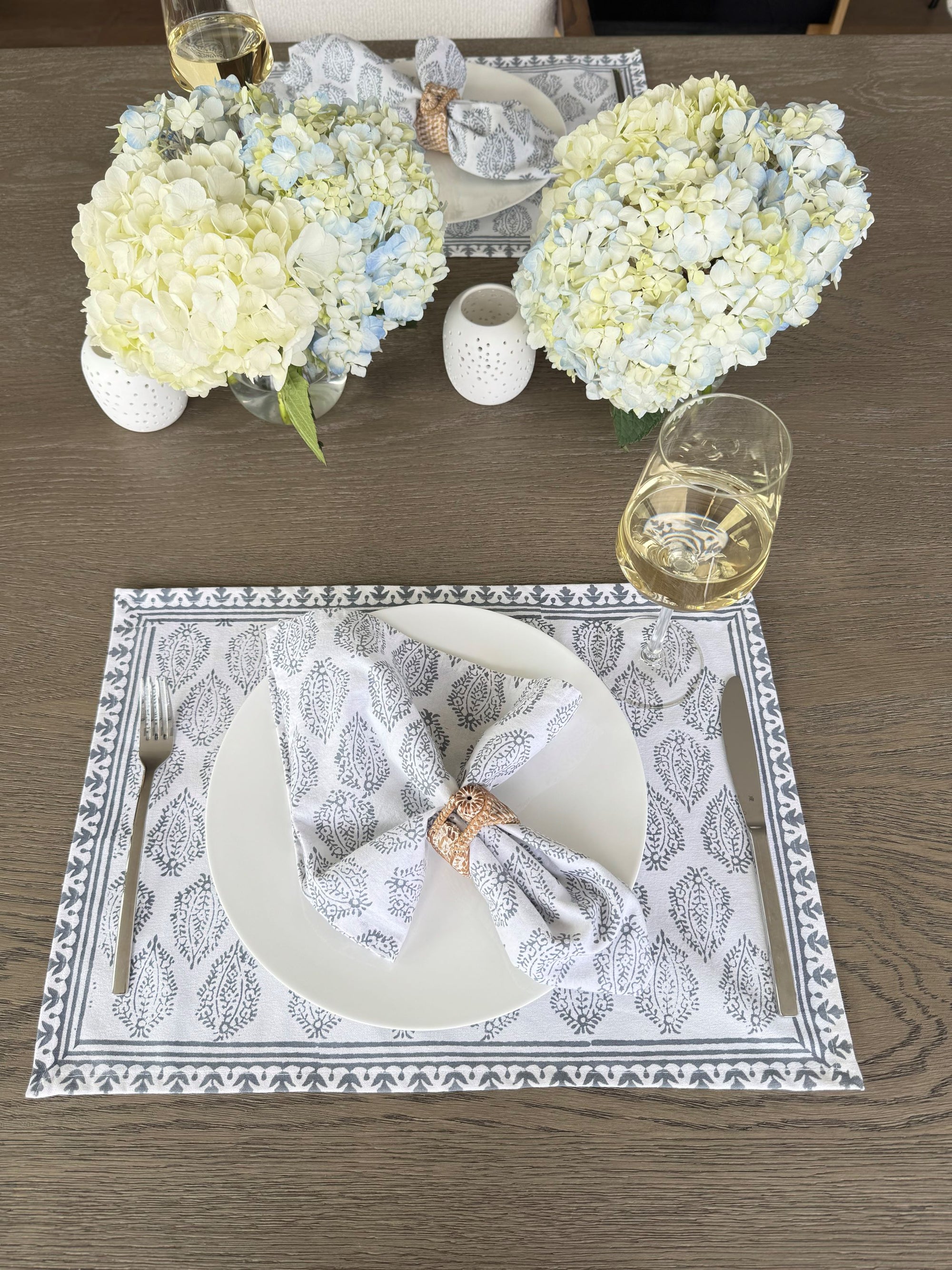 Hand Block Print Placemats, 18 inches x 13 inches, Set of 4, Gray