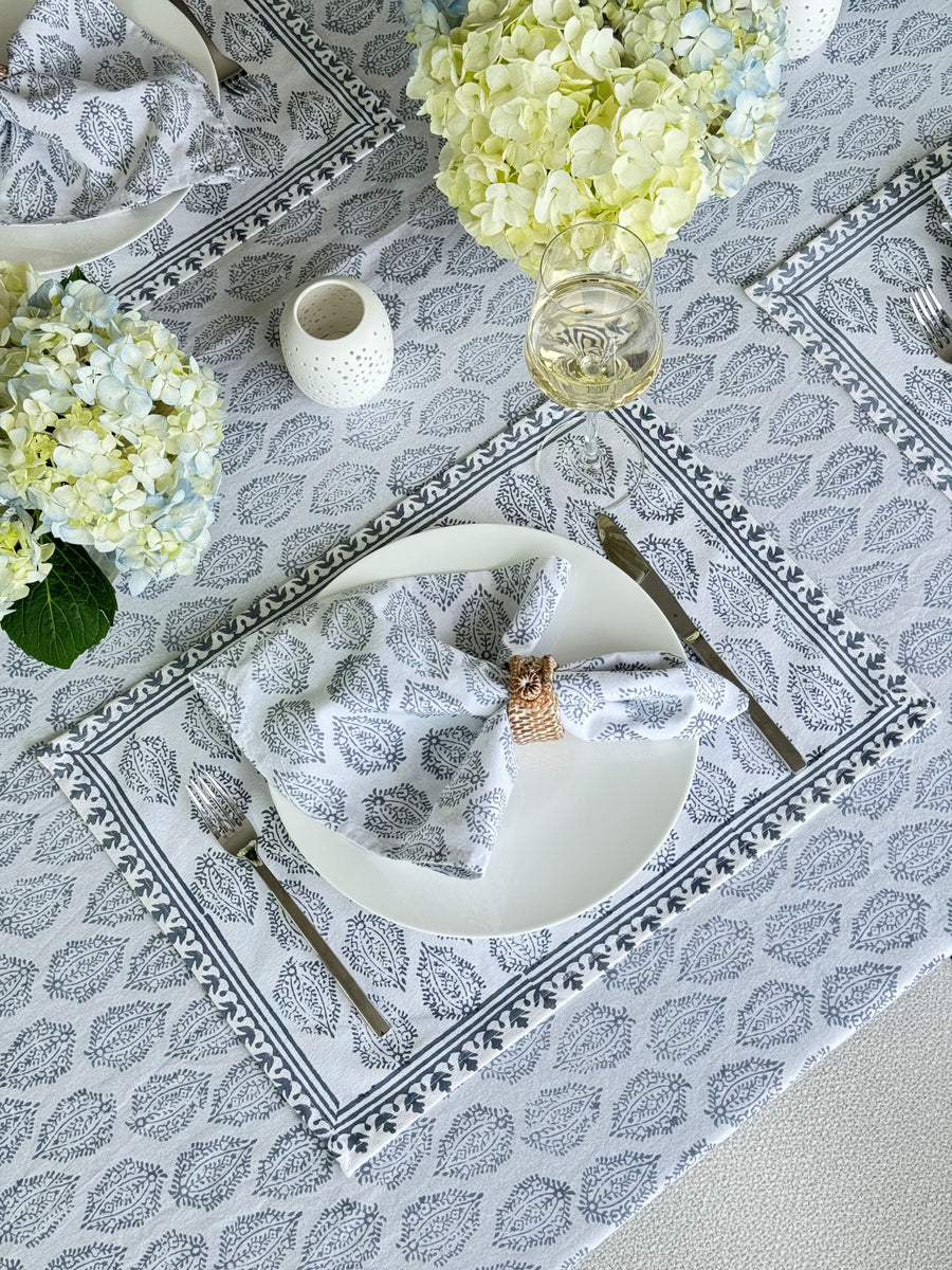 Hand Block Print Tablecloth, Gray