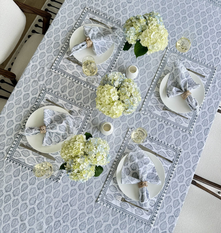 Hand Block Print Tablecloth, Gray