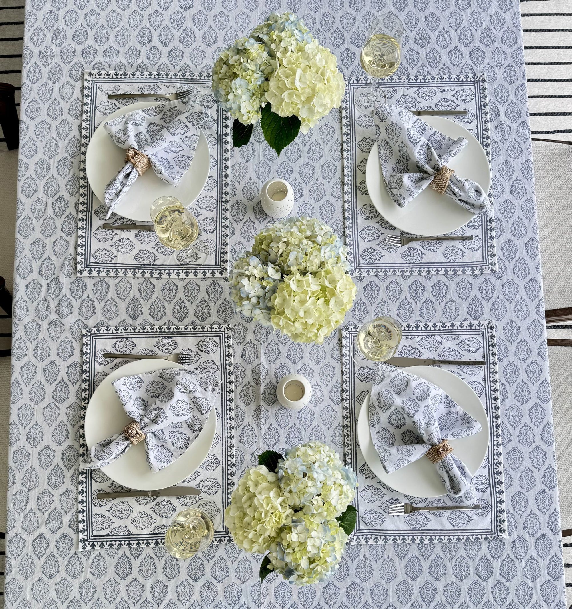 Hand Block Print Tablecloth, Gray