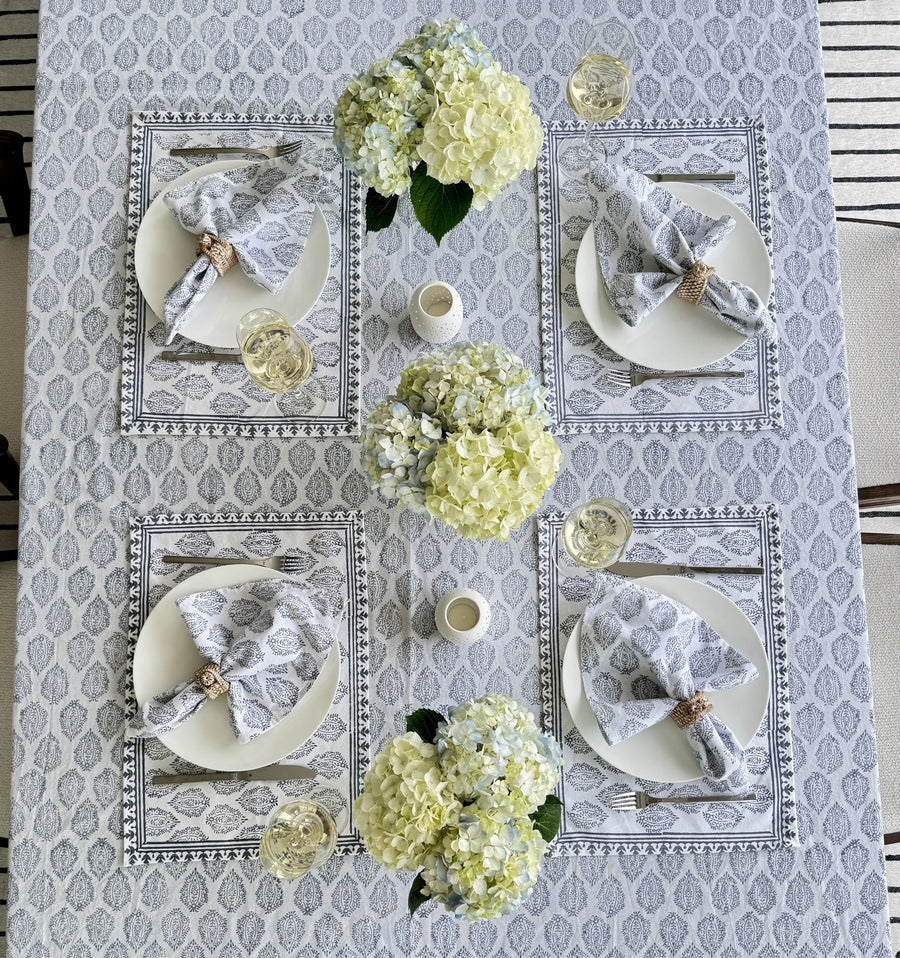 Hand Block Print Tablecloth, Gray