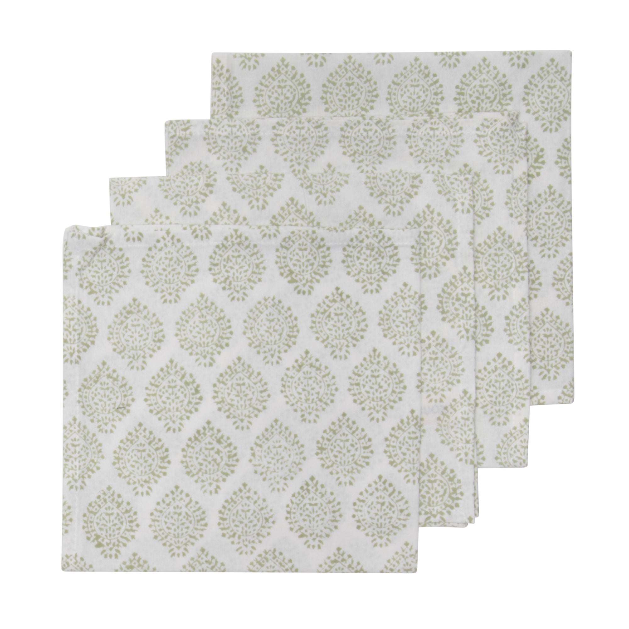 Hand Block Print Dinner Napkins, 20 inches x 20 inches, Set of 4 Pieces, Light Green