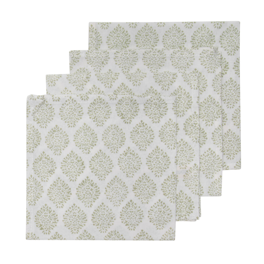 Hand Block Print Dinner Napkins, 20 inches x 20 inches, Set of 4 Pieces, Light Green