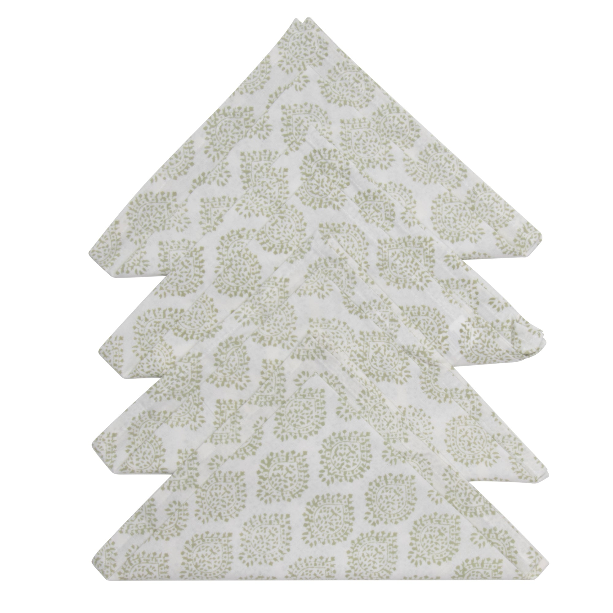 Hand Block Print Dinner Napkins, 20 inches x 20 inches, Set of 4 Pieces, Light Green