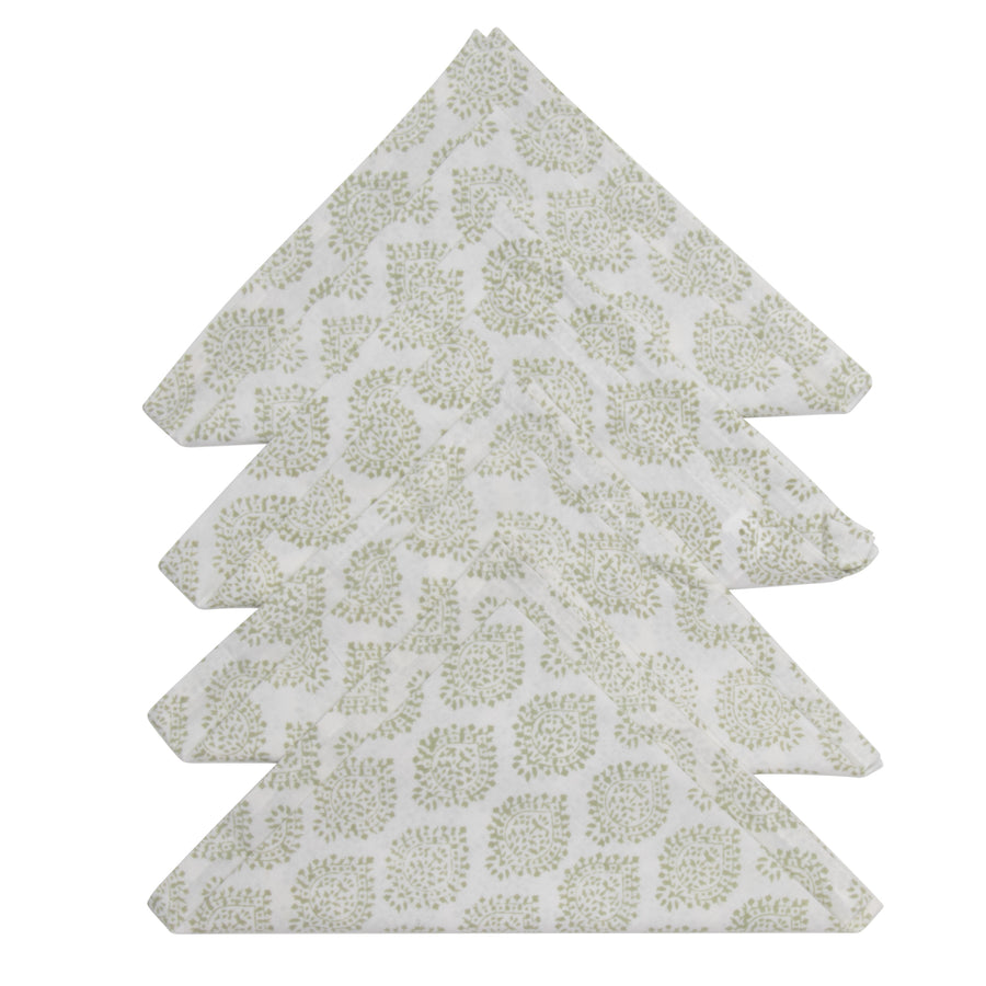 Hand Block Print Dinner Napkins, 20 inches x 20 inches, Set of 4 Pieces, Light Green