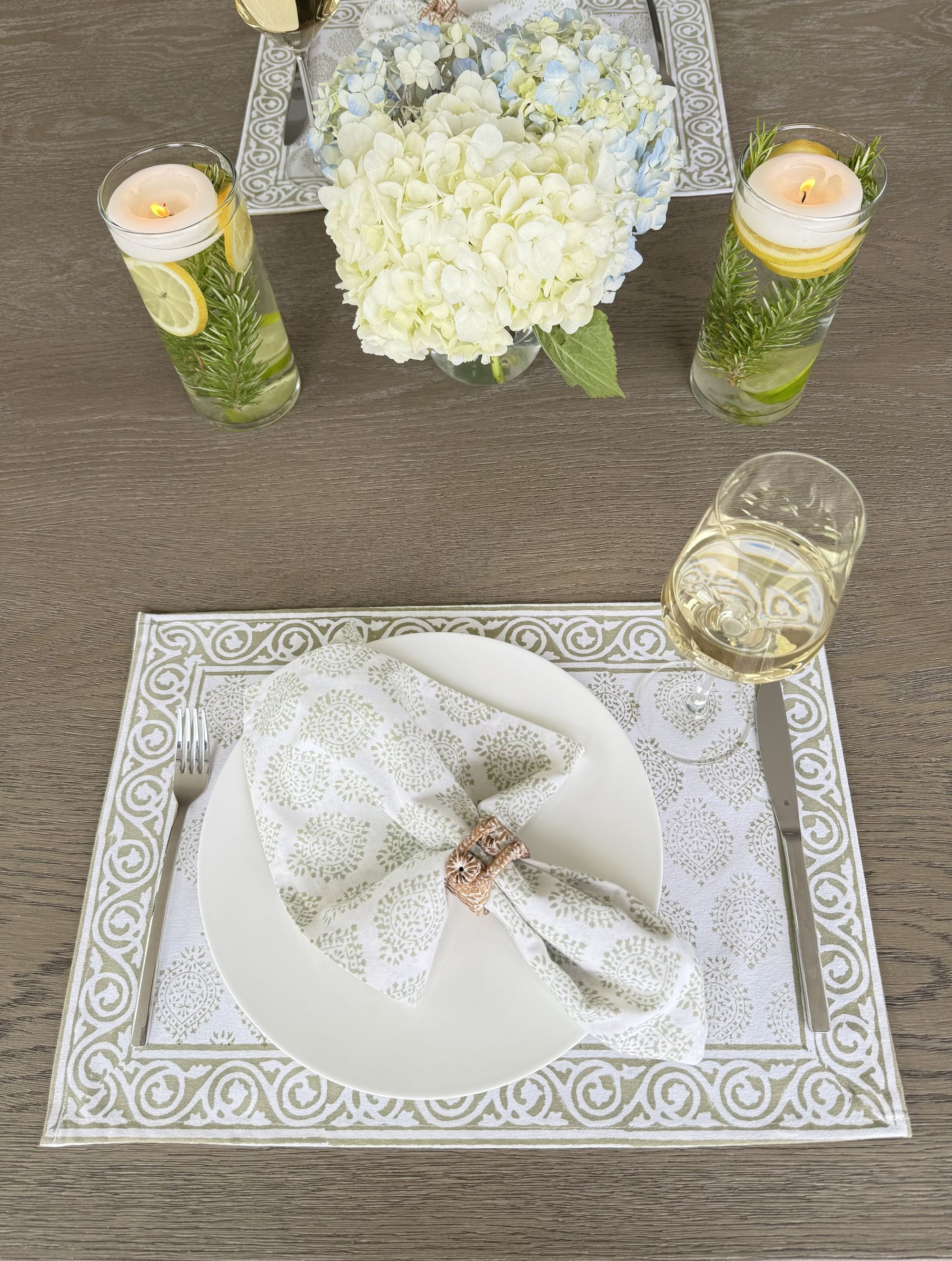 Hand Block Print Dinner Napkins, 20 inches x 20 inches, Set of 4 Pieces, Light Green