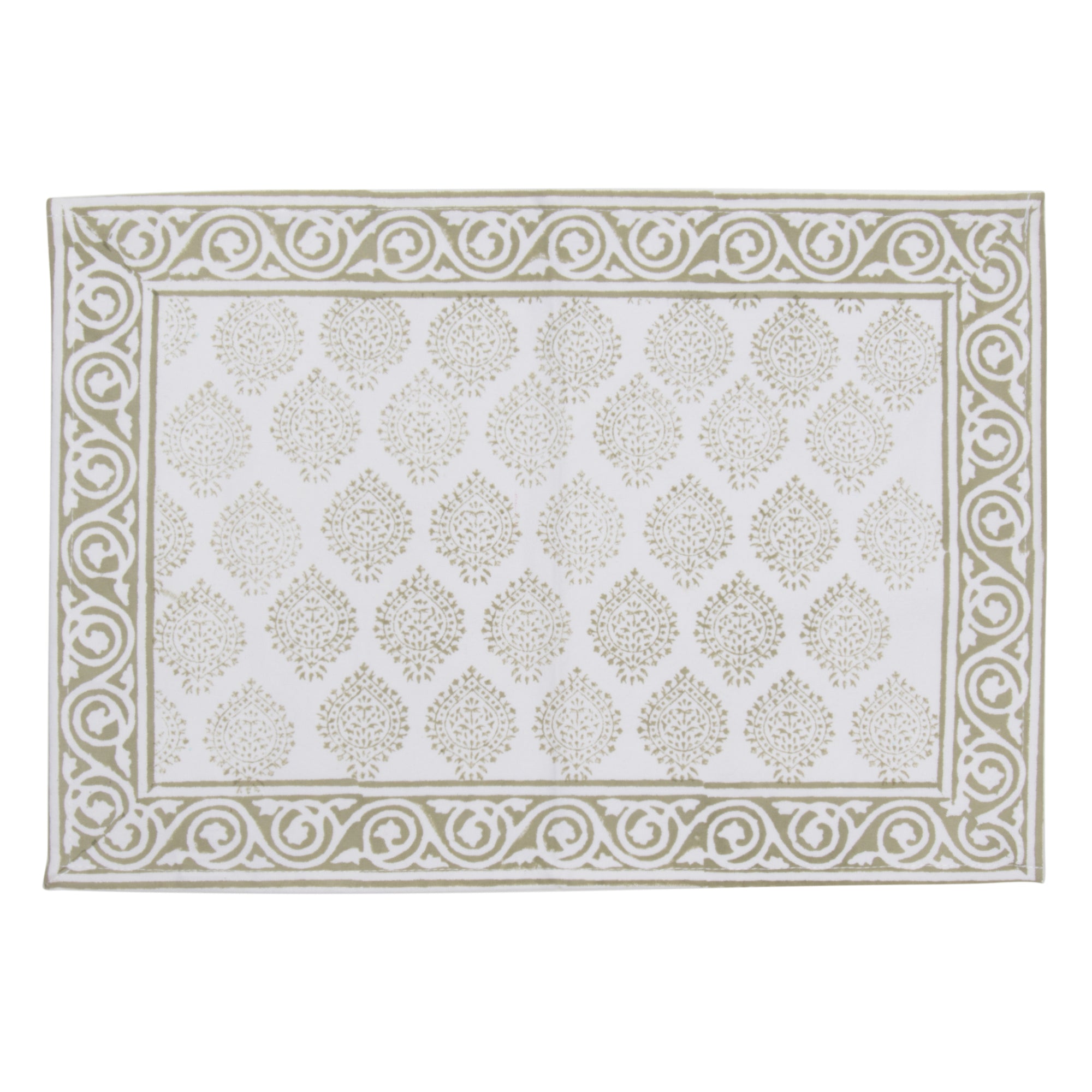 Hand Block Print Placemats, 18 inches x 13 inches, Set of 4, Light Green