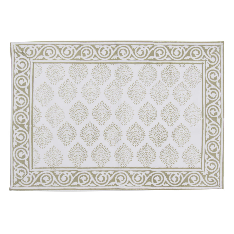 Hand Block Print Placemats, 18 inches x 13 inches, Set of 4, Light Green